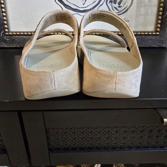 FitFlop Women's Flare Strobe Gold Toned Crystals Jewel Slide Sandals 8 - Picture 4 of 9